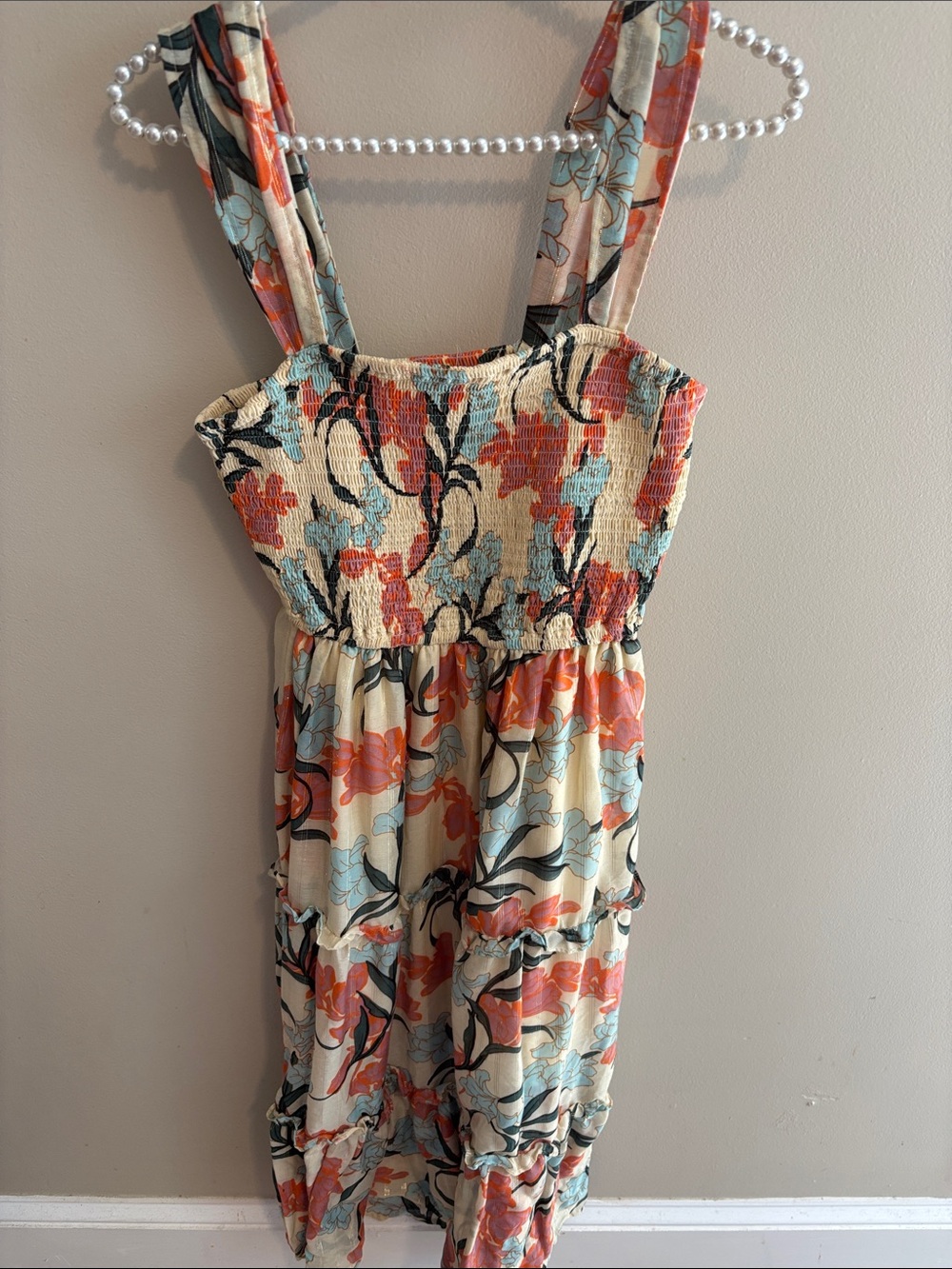 Band of the Free Floral Smocked Tiered Maxi Dress Size Medium Boho Summer Sun